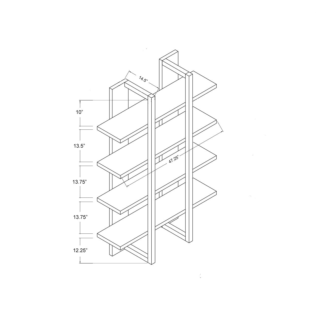 4 Tier Display Organizing Cabinet, Tall Bookcase With Open Shelving Distressed Grey & Black Grey Particle Board