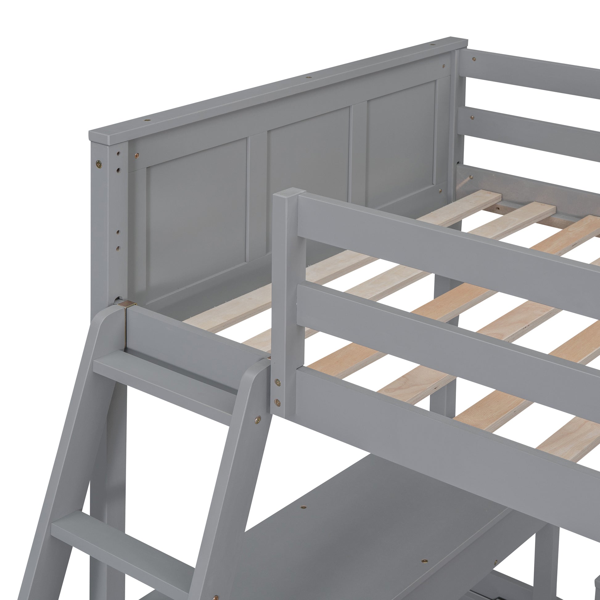 Twin Over Full Bunk Bed With Desk, Gray Gray Solid Wood Mdf