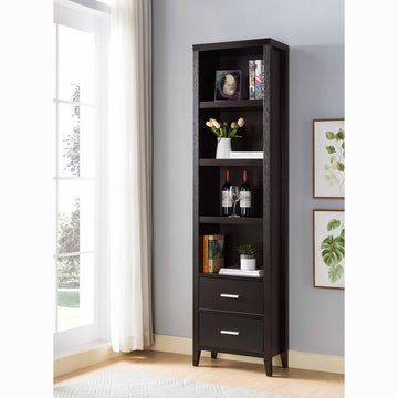 Media Pier, Display Cabinet With Four Open Shelves And Two Bottom Drawers In Red Cocoa Espresso 39 Inches Or Less Particle Board