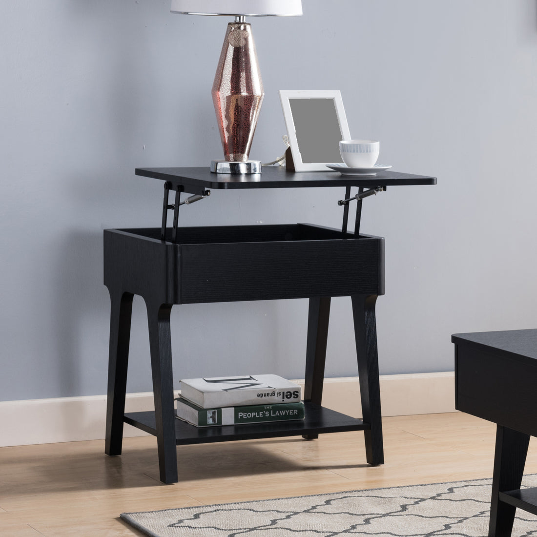 Black End Table, Lift Tabletop Black Particle Board