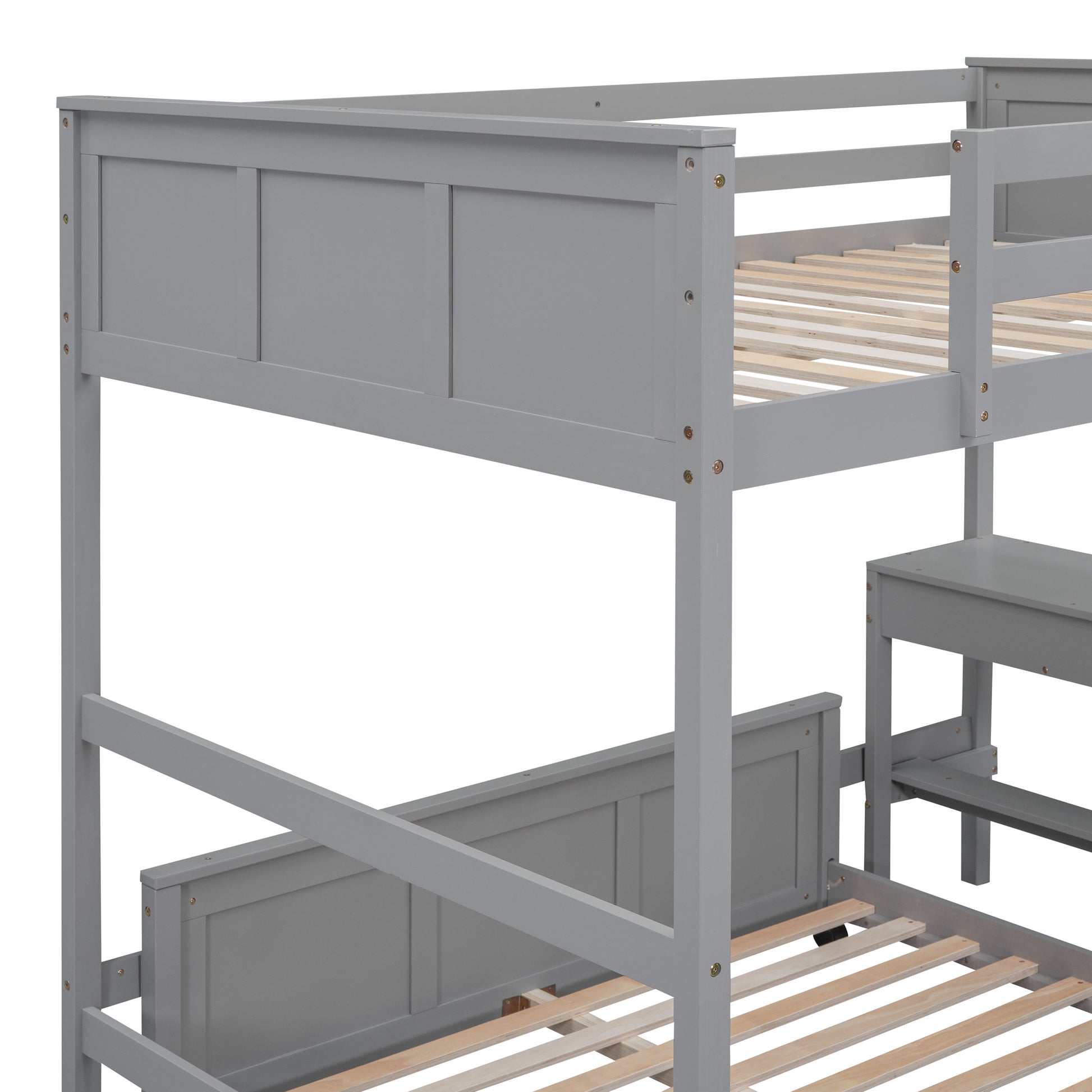 Full Over Full Bunk Bed With Desk, Gray Gray Solid Wood Mdf