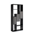 Bookcase Display Storage Cabinet, Multi Shelves Black & Distressed Grey Black Particle Board