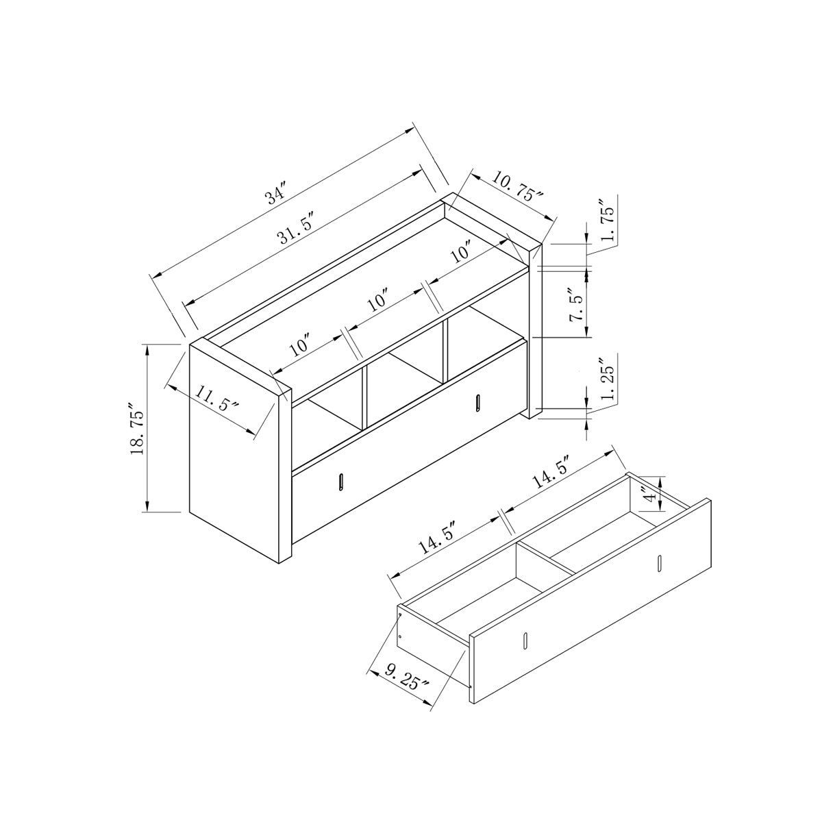 Shoe Entry Bench With Three Shelves, One Drawer With Divided Compartment Distressed Grey Grey Particle Board