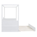 Twin Size Canopy Day Bed With Twin Size Trundle, White White Solid Wood Mdf