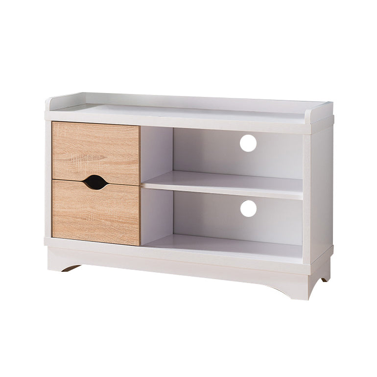 Shoe Entryway Bench, Compact Storage Bench, Two Shelves And Two Drawers White & Weathered White White Particle Board