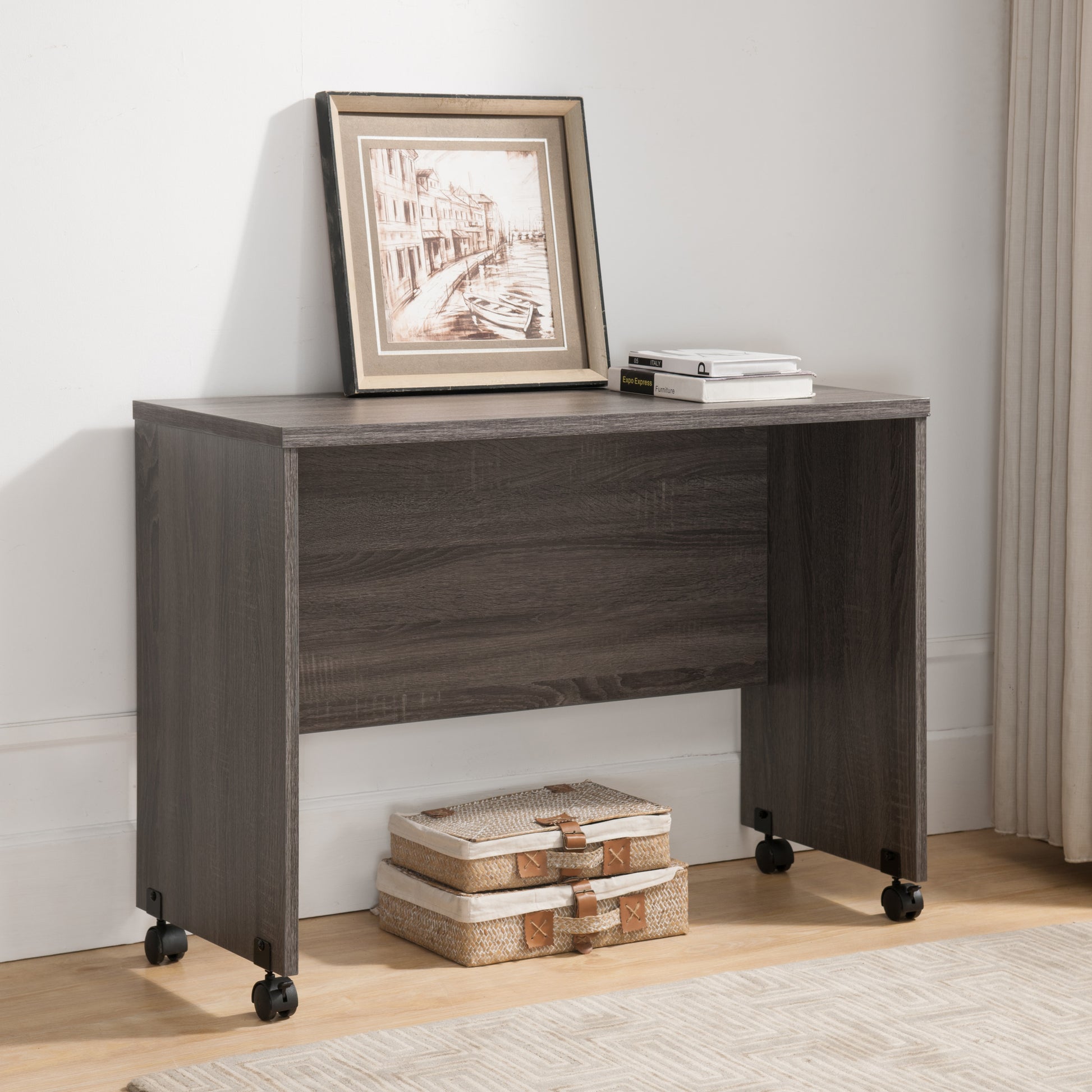 Wooden Mobile Computer Desk, Home Office Desk Distressed Grey Grey Particle Board
