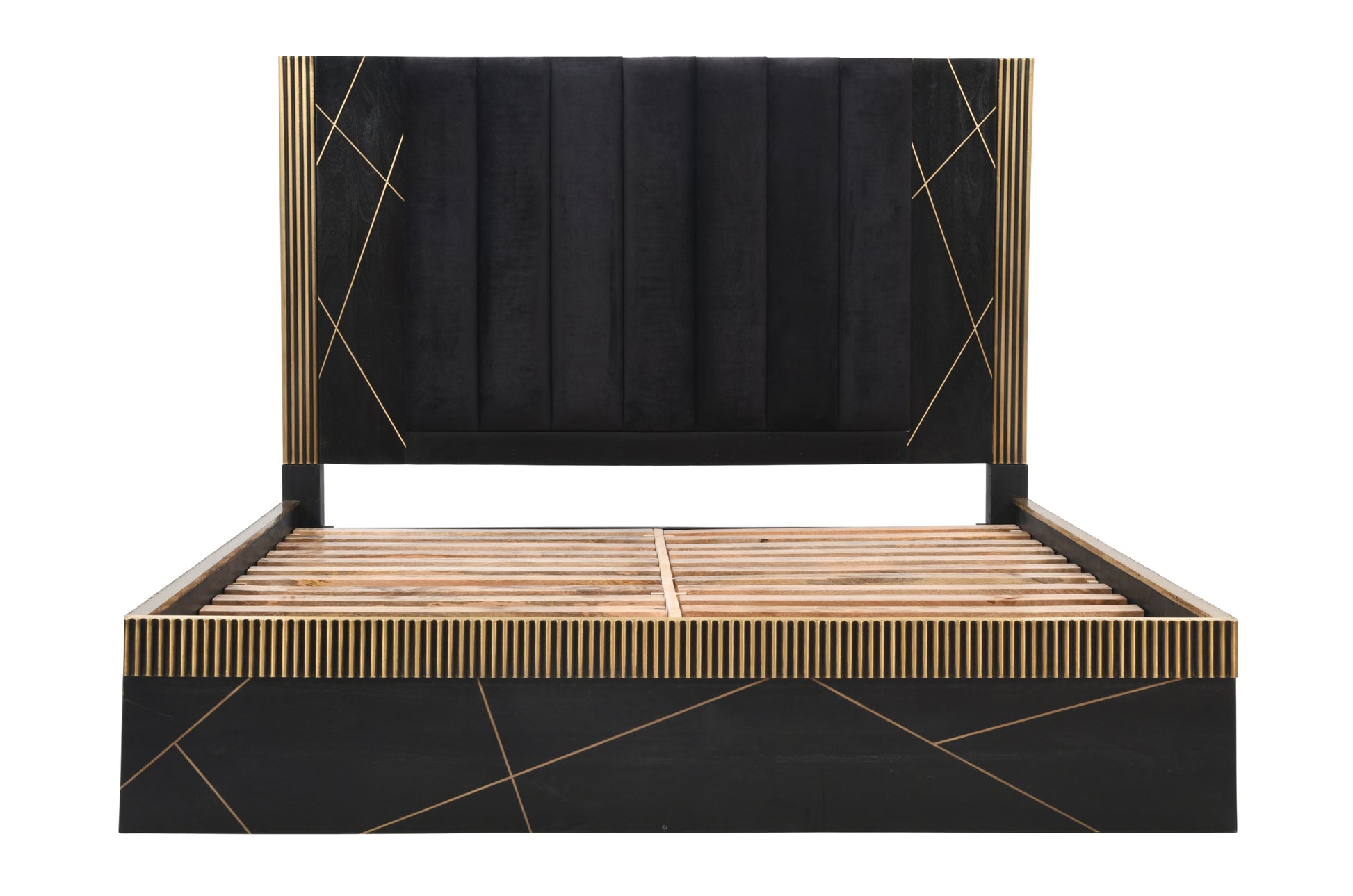Allure Modern Style King Bed Made With Mango Wood And Finished With Brass Metal Box Spring Not Required King Black Wood Bedroom Contemporary,Modern Wood