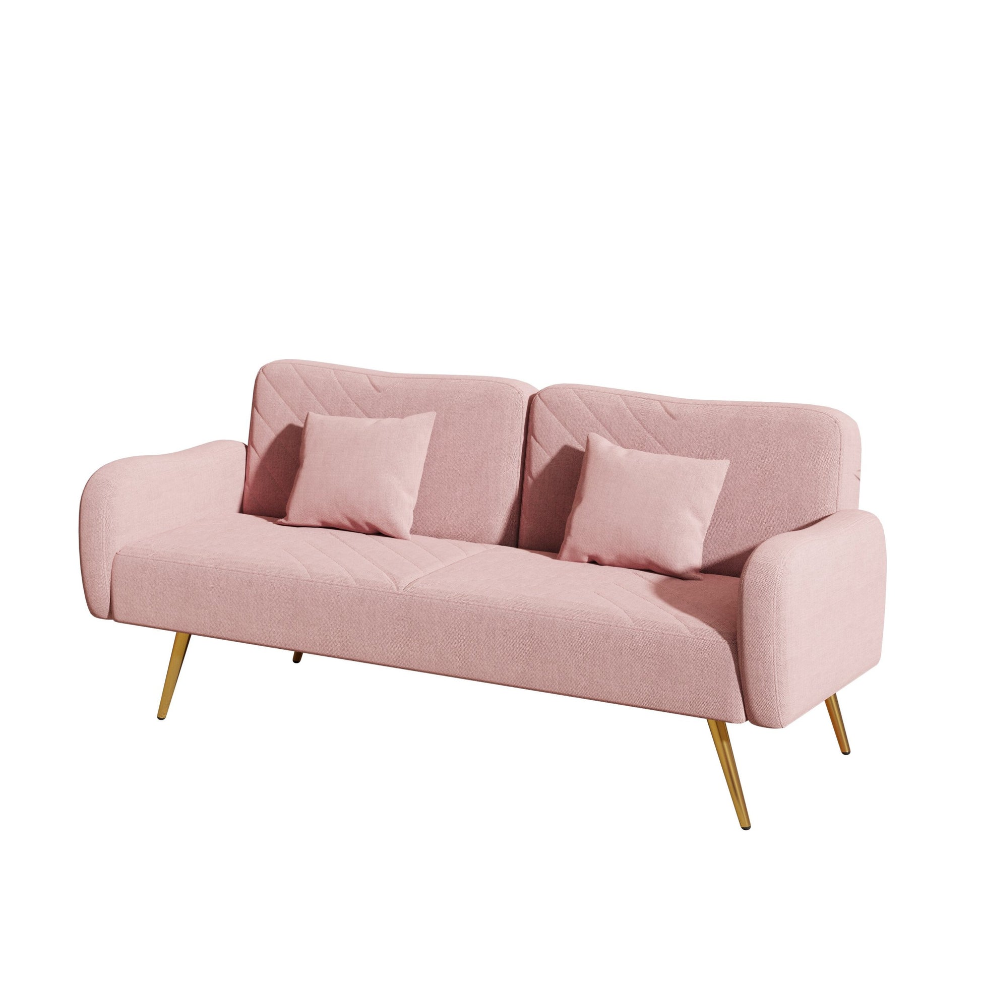 70.47" Pink Fabric Double Sofa With Split Backrest And Two Throw Pillows,Suitable For Living Room, Apartment, Home Office Pink Wood Primary Living Space Eucalyptus Square Arms Foam Fabric 2 Seat