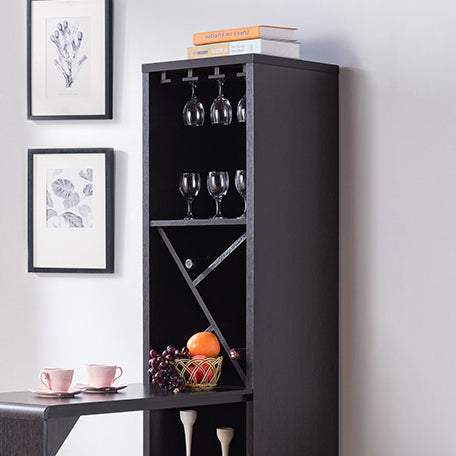 Bar Cabinet, Extended Table Kitchen Cabinet With Wine Bottle Compartment & Open Shelving, Red Cocoa Espresso Particle Board