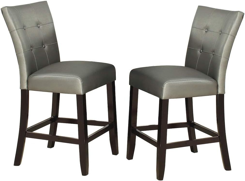 Modern Counter Height Chairs Silver Faux Leather Tufted Set Of 2 High Chairs Dining Seating Silver Brown Dining Room Contemporary,Modern Dining Chairs Birch Tufted Back Mdf