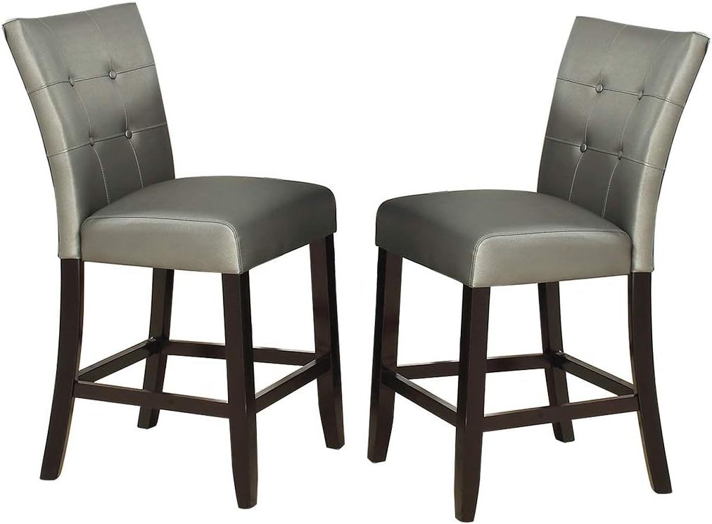 Dining Room Furniture 6Pc Counter Height Dining Set Dining Table W Storage 4X High Chairs 1X Bench Silver Faux Leather Tufted Seats Faux Marble Table Top Silver Seats 6 Espresso Dining Room 60 Inches Bench Seating Classic,Contemporary,Transitional Birch