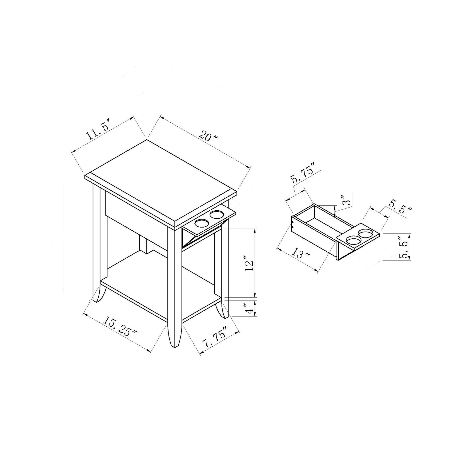 White Modern Chairside Table With Two Cup Holders, Display Accent Table White Particle Board
