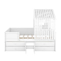 Full Size House Low Loft Bed With Four Drawers,White Box Spring Not Required White Wood Pine