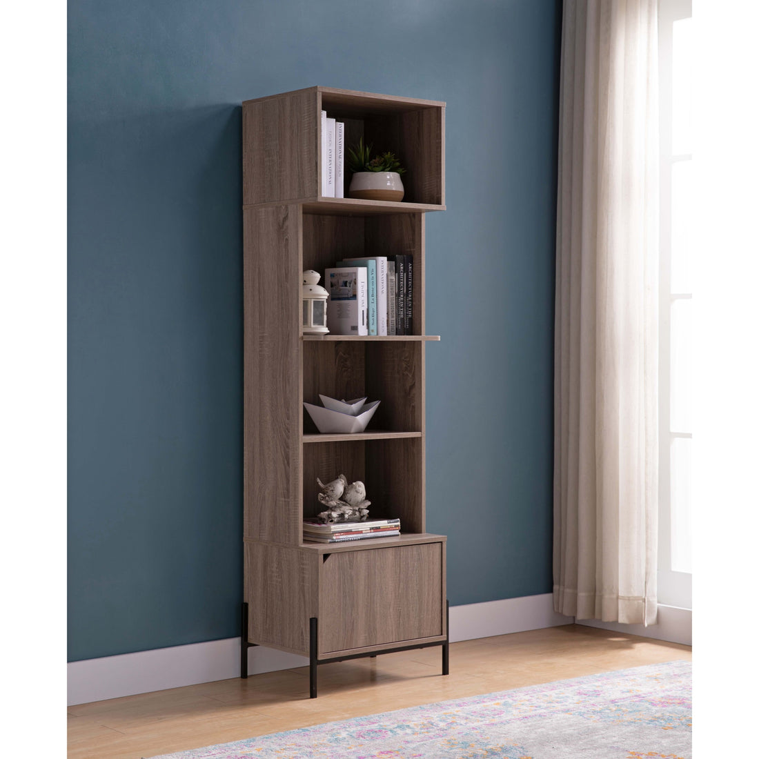 Bakers Rack, Kitchen Display Storage Cabinet Dark Taupe Taupe Particle Board