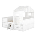 Full Size House Low Loft Bed With Four Drawers,White Box Spring Not Required White Wood Pine