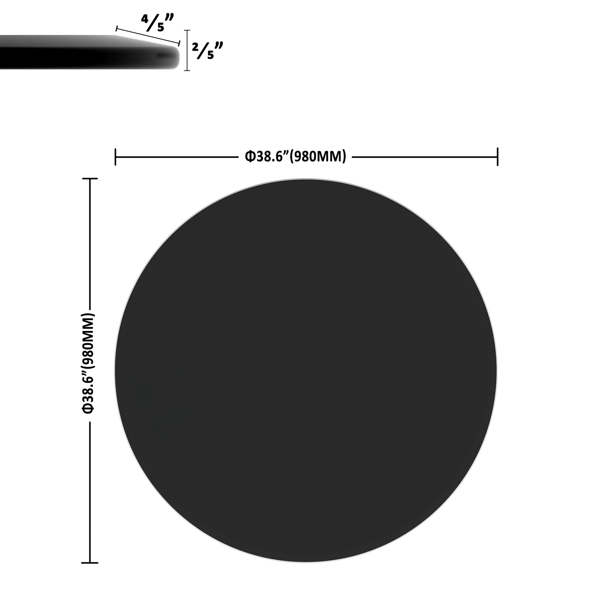 38.6" Inch Round Tempered Glass Table Top Black Glass 2 5" Inch Thick Beveled Polished Edge Black Tempered Glass