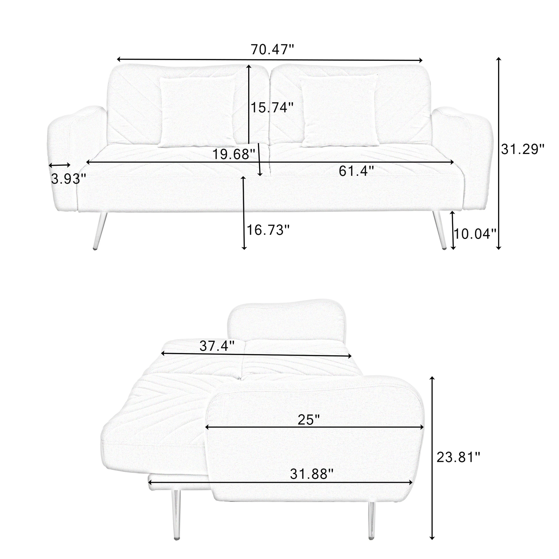 70.47" Gray Fabric Double Sofa With Split Backrest And Two Throw Pillows,Suitable For Living Room, Apartment, Home Office Grey Wood Primary Living Space Eucalyptus Square Arms Foam Fabric 2 Seat