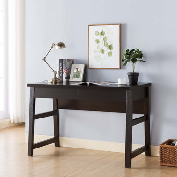 Modern Writing Desk, Home Study Desk With Two Drawers Red Cocoa Espresso Particle Board