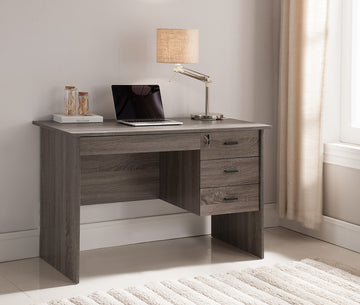 Executive Office Desk, Lockable 3 Drawer Home Office Desk, Distressed Grey Grey Particle Board