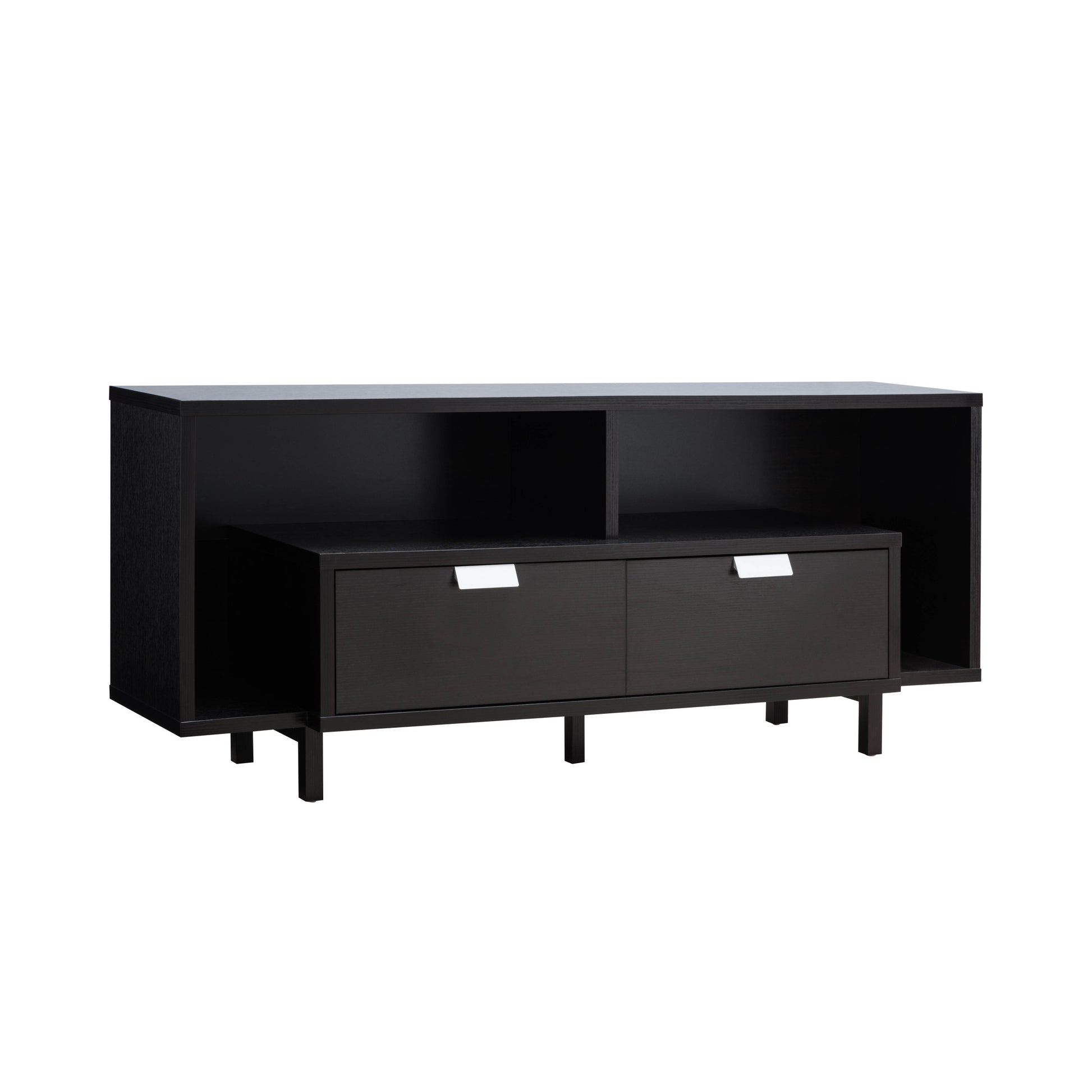 Entertainment Stand, 60" Tv Console Table With 2 Drawers And Open Shelving, Red Cocoa Espresso 50 59 Inches Particle Board