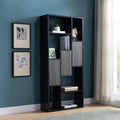 Bookcase Display Storage Cabinet, Multi Shelves Black & Distressed Grey Black Particle Board