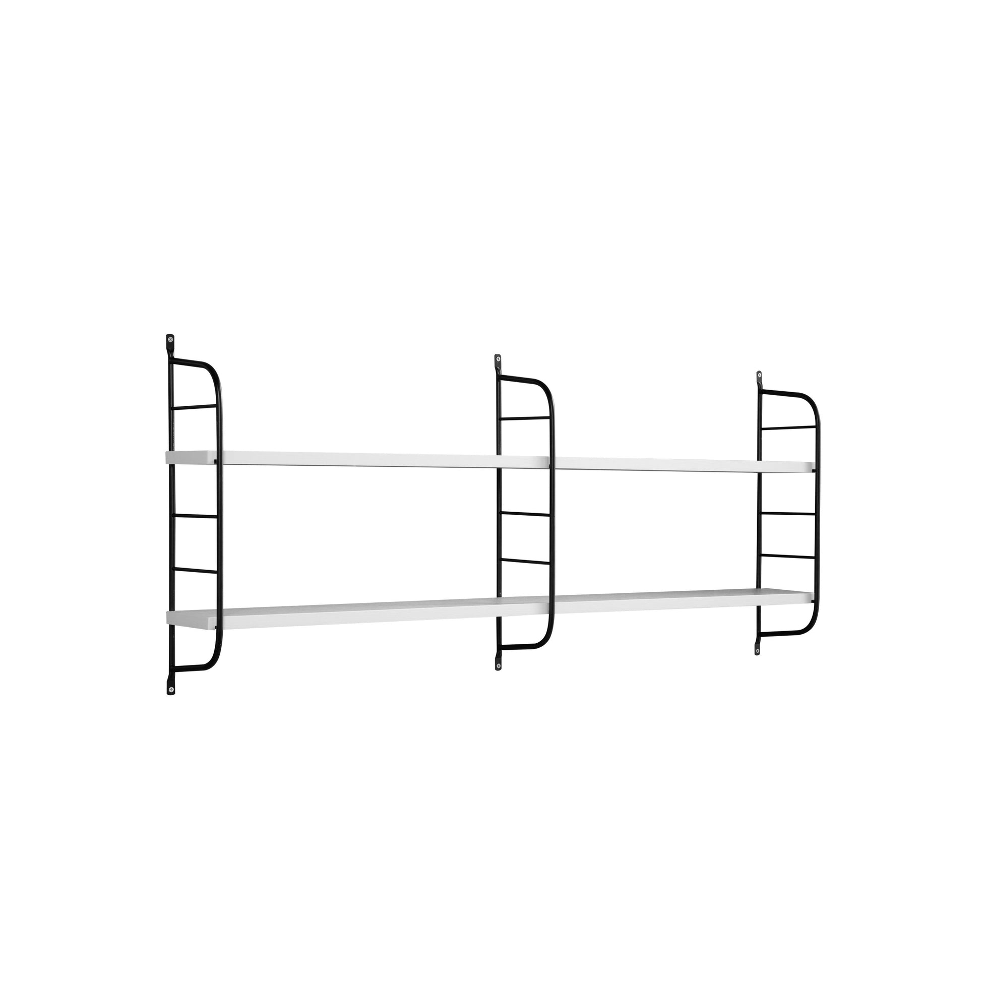 Mounted 2 Tier Display With Adjustable Shelves, White & Black White Particle Board