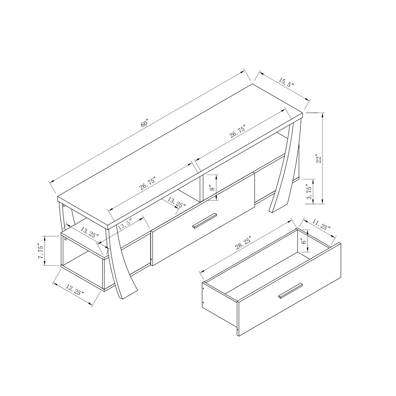 Contemporary Tv Stand With Four Shelves And One Drawer White White Particle Board