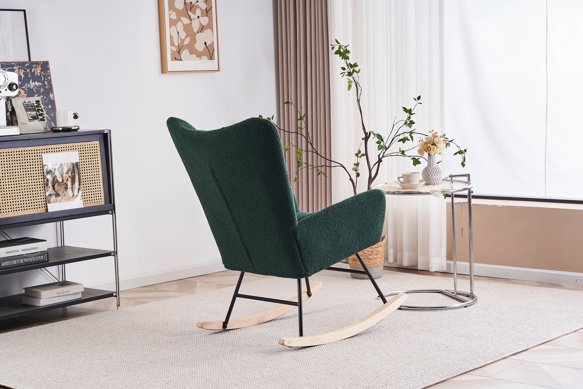 Rocking Chair Nursery, Solid Wood Legs Reading Chair With Teddy Fabric Upholsterednap Armchair For Living Rooms, Bedrooms, Offices, Best Gift,Emerald Teddy Fabric Emerald Primary Living Space Modern Rocking Chairs Polyester