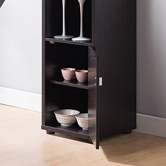 Bar Cabinet, Extended Table Kitchen Cabinet With Wine Bottle Compartment & Open Shelving, Red Cocoa Espresso Particle Board