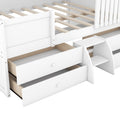 Full Size House Low Loft Bed With Four Drawers,White Box Spring Not Required White Wood Pine