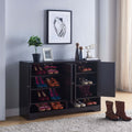 Organizing Shoe Storage Cabinet With Two Sets Of Doors Three Shelves On Each Side Red Cocoa Espresso Particle Board