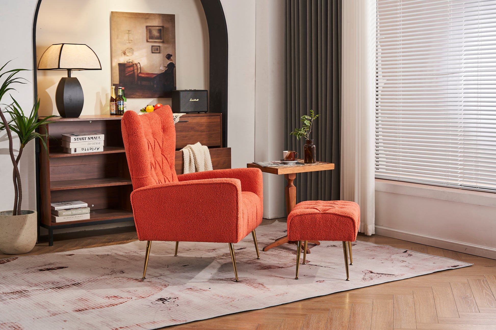 Modern Accent Chair With Ottoman, Comfy Armchair For Living Room, Bedroom, Apartment, Office Brick Red Brick Red Primary Living Space Classic Polyester