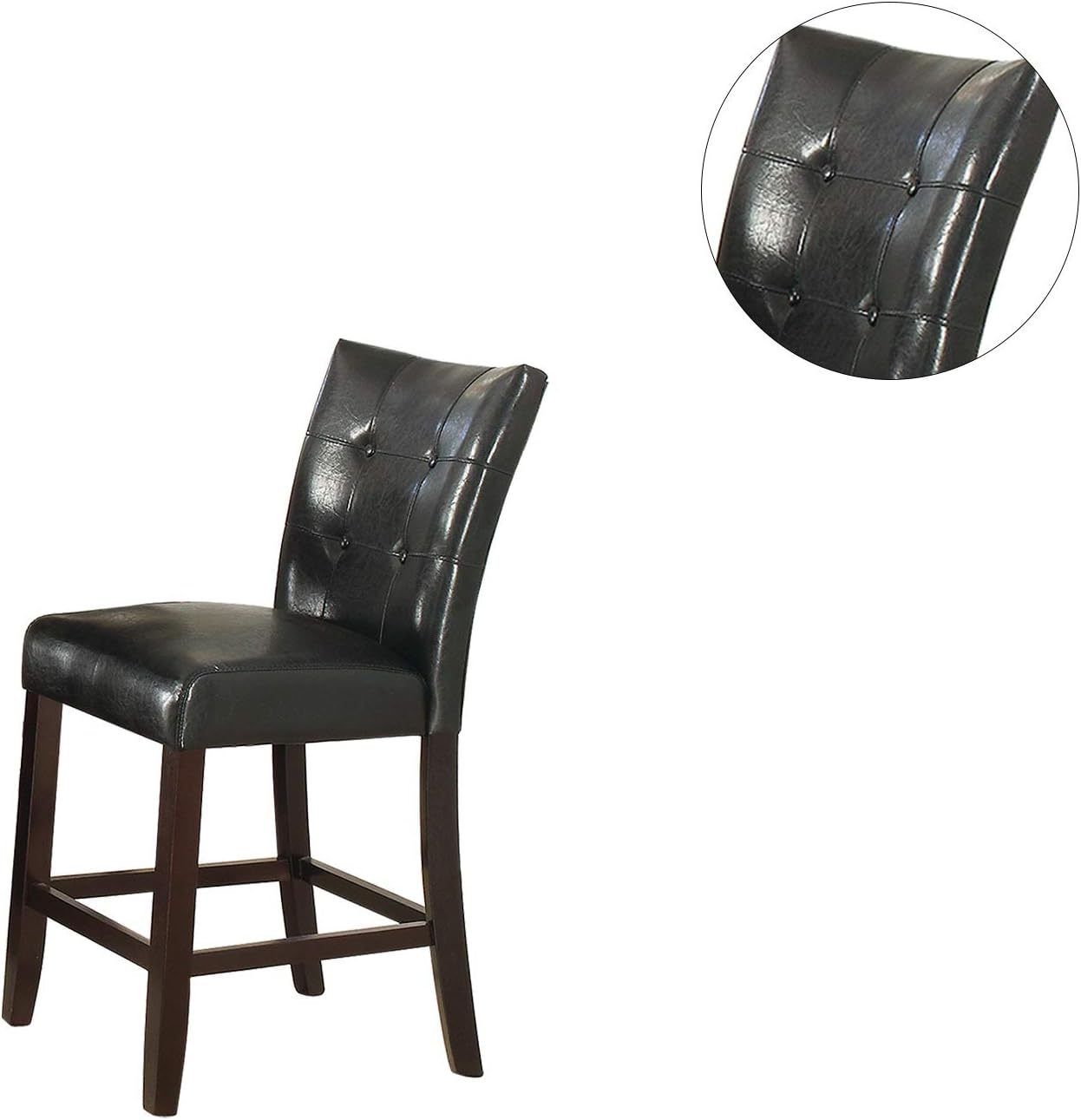 Modern Counter Height Chairs Black Faux Leather Tufted Set Of 2 High Chairs Dining Seating Black Brown Dining Room Contemporary,Modern Dining Chairs Birch Tufted Back Mdf