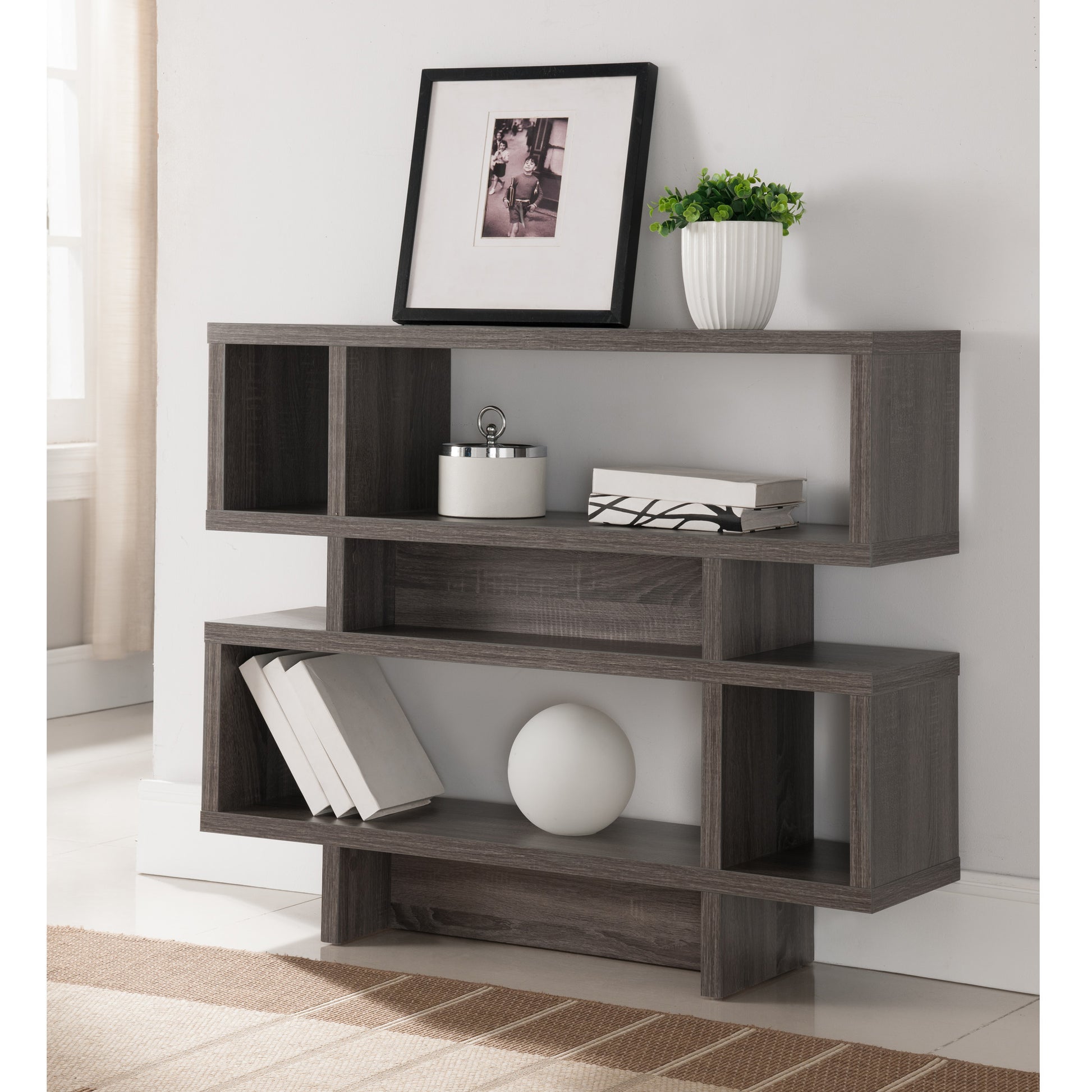 Four Compartment Modern Display Cabinet White White Particle Board