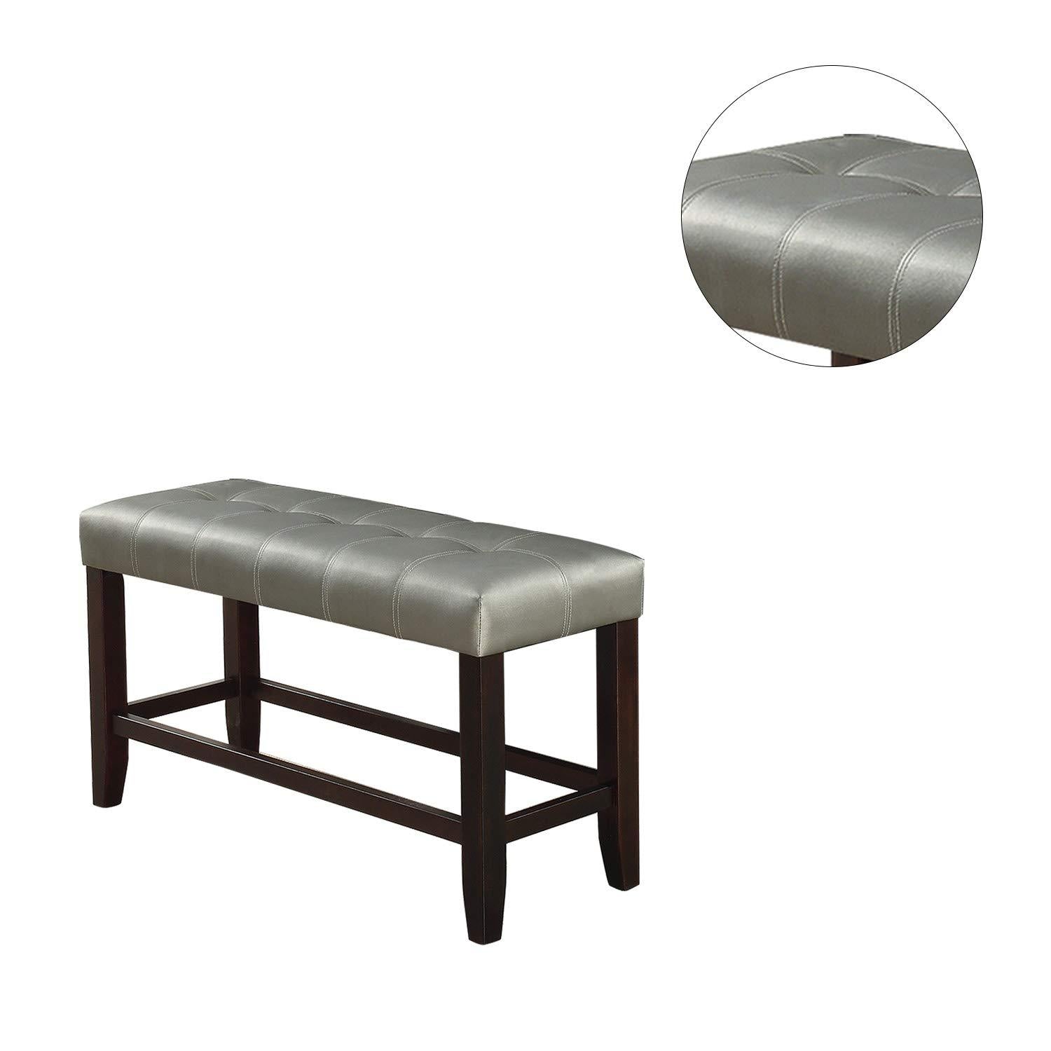 Dining Room Furniture 6Pc Counter Height Dining Set Dining Table W Storage 4X High Chairs 1X Bench Silver Faux Leather Tufted Seats Faux Marble Table Top Silver Seats 6 Espresso Dining Room 60 Inches Bench Seating Classic,Contemporary,Transitional Birch