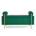 Elegant Upholstered Velvet Storage Bench With Cylindrical Arms And Iron Legs For Hallway Living Room Bedroom, Green Green Foam