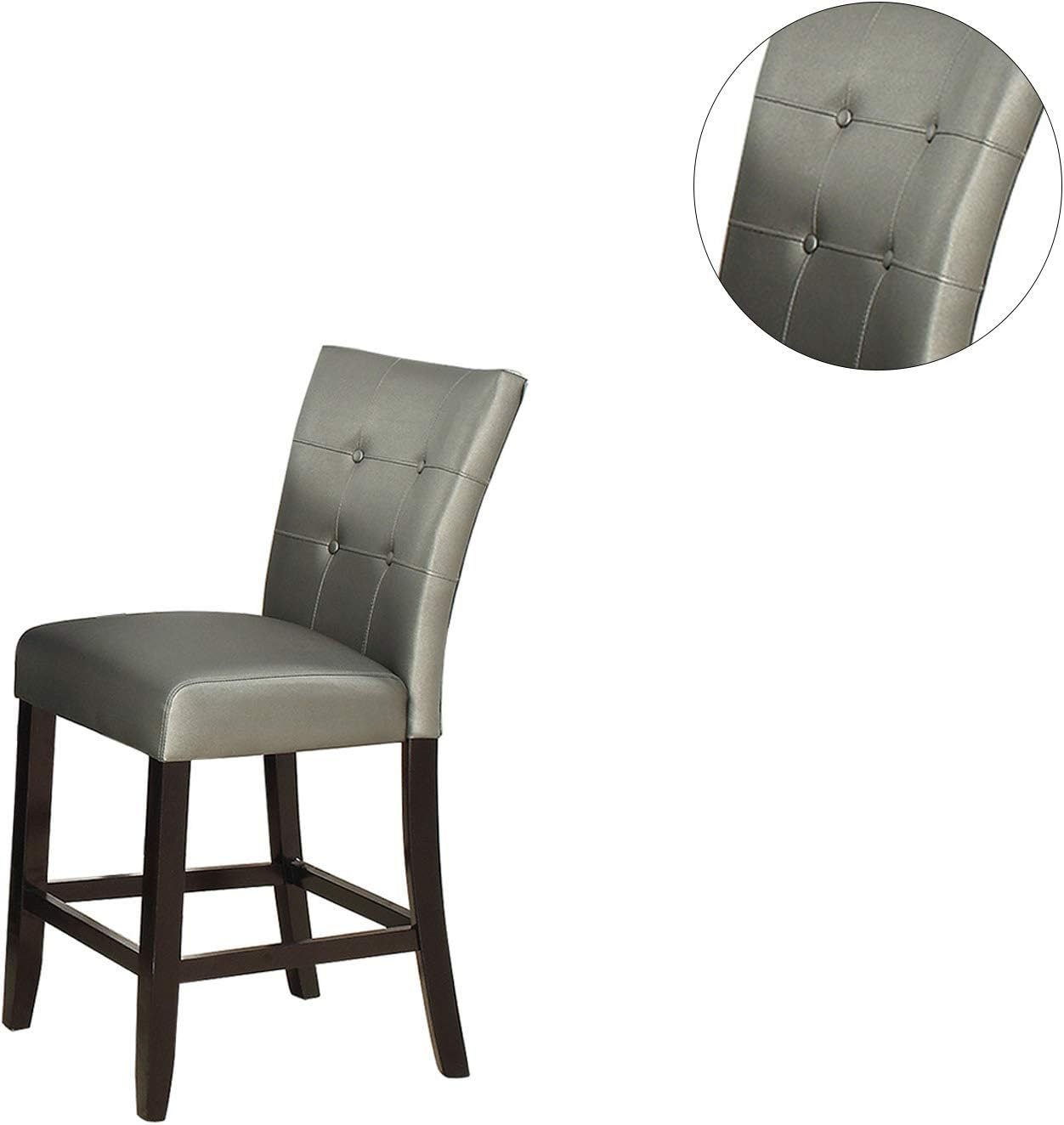 Dining Room Furniture 6Pc Counter Height Dining Set Dining Table W Storage 4X High Chairs 1X Bench Silver Faux Leather Tufted Seats Faux Marble Table Top Silver Seats 6 Espresso Dining Room 60 Inches Bench Seating Classic,Contemporary,Transitional Birch