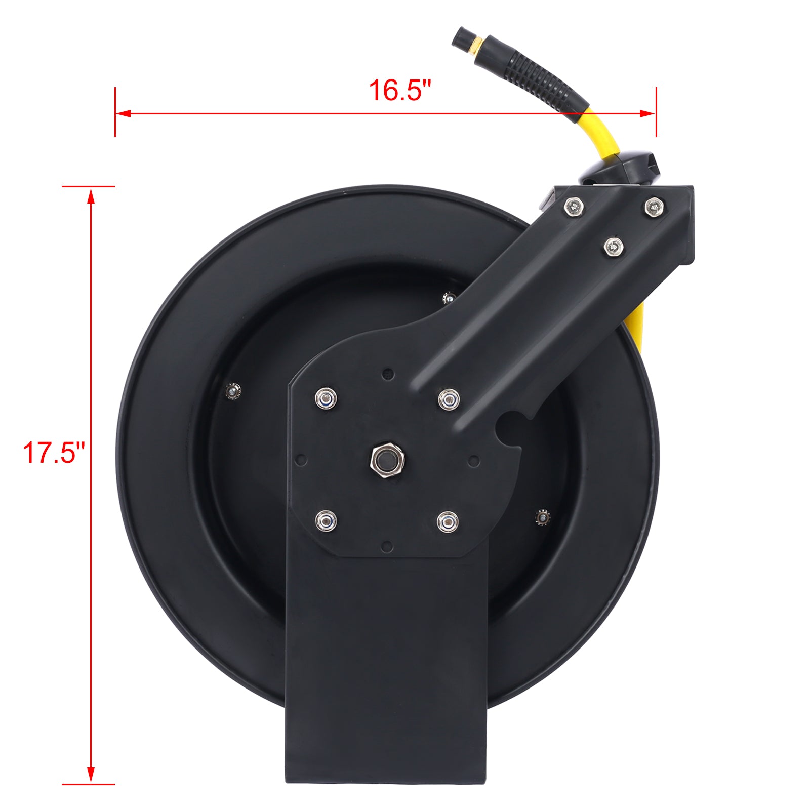 Air Hose Reel Retractable 3 8" Inch X 50' Foot Sbr Rubber Hose Max 300Psi Heavy Duty Industrial Steel Single Arm Construction Black Steel
