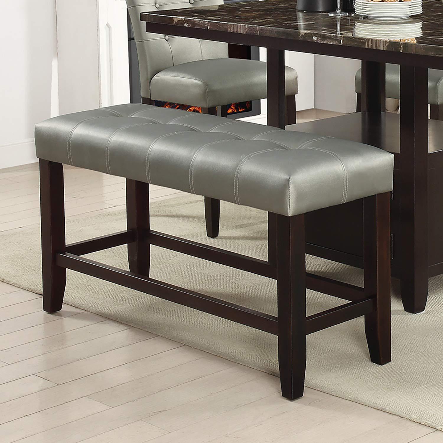 Dining Room Furniture 6Pc Counter Height Dining Set Dining Table W Storage 4X High Chairs 1X Bench Silver Faux Leather Tufted Seats Faux Marble Table Top Silver Seats 6 Espresso Dining Room 60 Inches Bench Seating Classic,Contemporary,Transitional Birch