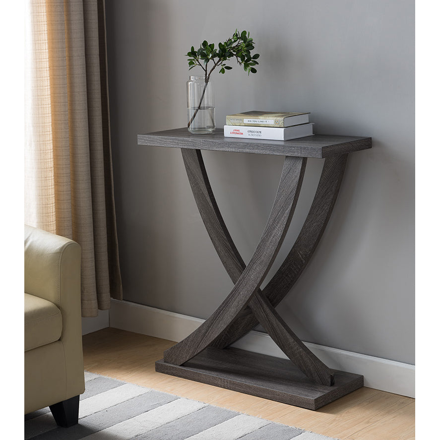 Curved Design Entryway Console Table, Distressed Gray Console Table For Hallway Grey Particle Board