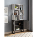 Multi Level Display Cabinet, Two Door Storage Cabinet With Shelving White Oak & Distressed Grey White Oak Particle Board