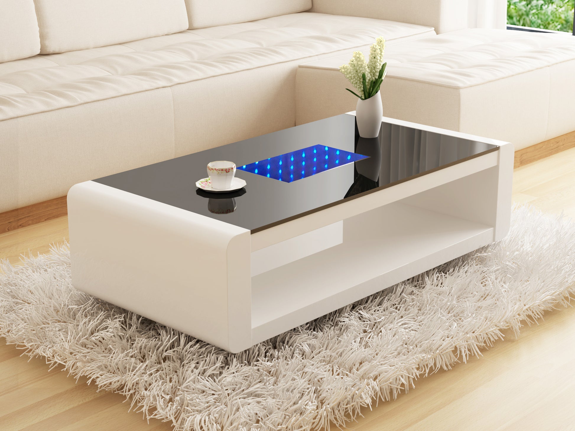 Modern And Contemporary Chelsea Coffe Table With Led Lights White White Primary Living Space Contemporary,Modern Solid Wood Mdf