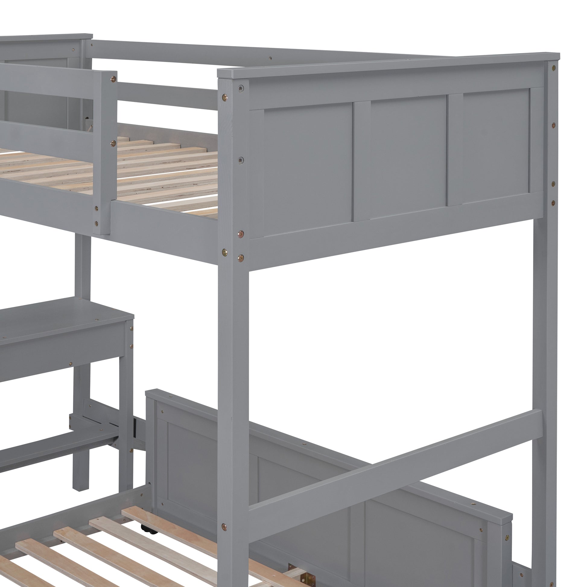 Twin Over Full Bunk Bed With Desk, Gray Gray Solid Wood Mdf