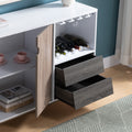 Wooden Display Rack, Cabinet With Drawer, Holds 6 Wine Glass, White & Dark Taupe & Distressed Grey White Particle Board