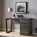 Executive Home Office Desk With Two Storage Drawers And File Cabinet Distressed Grey & Black Grey Particle Board