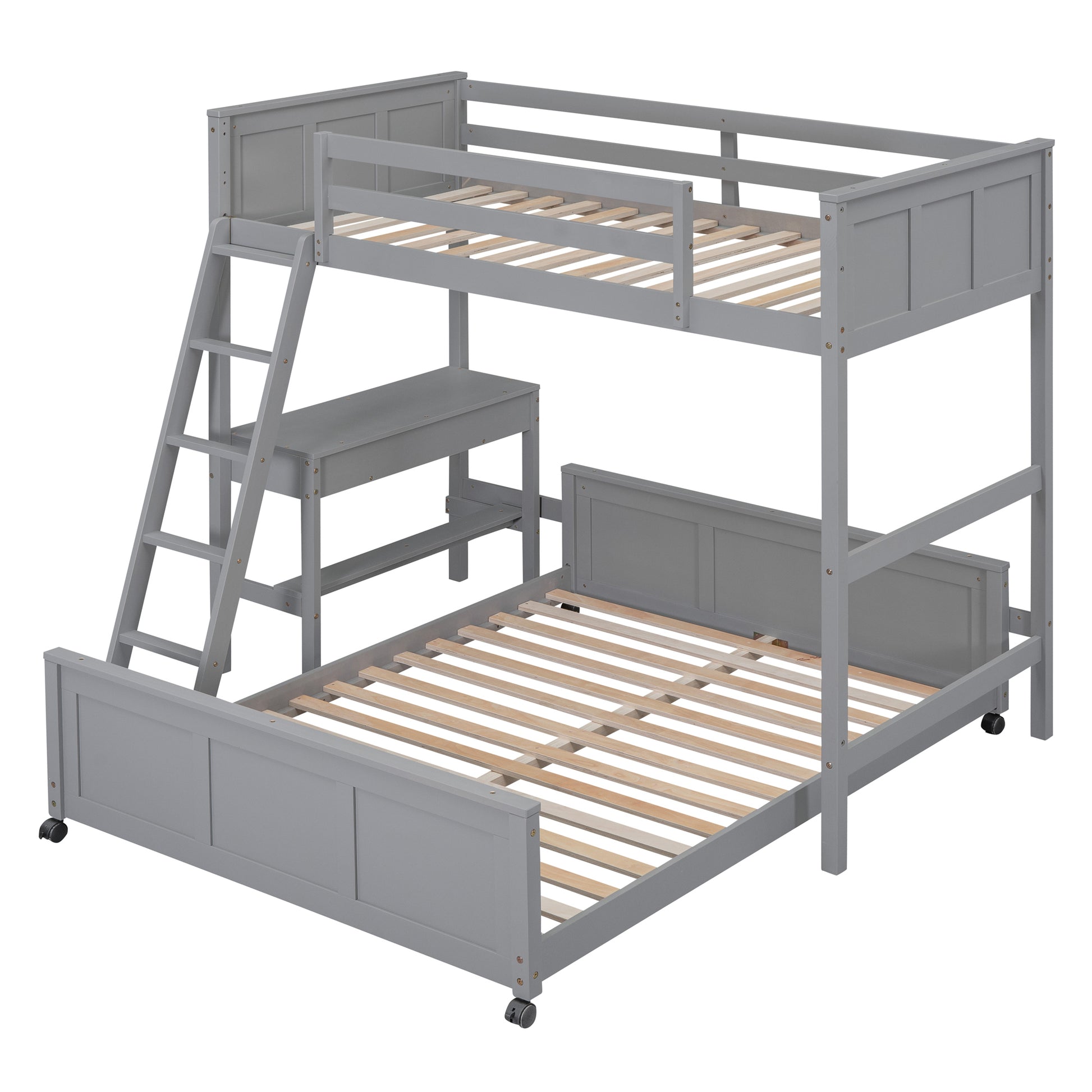 Twin Over Full Bunk Bed With Desk, Gray Gray Solid Wood Mdf