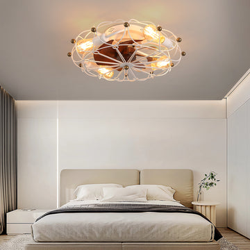 Low Profile Caged Ceiling Fan With Lights Remote Control, Embedded Modern Industrial Ceiling Fan White Modern Abs