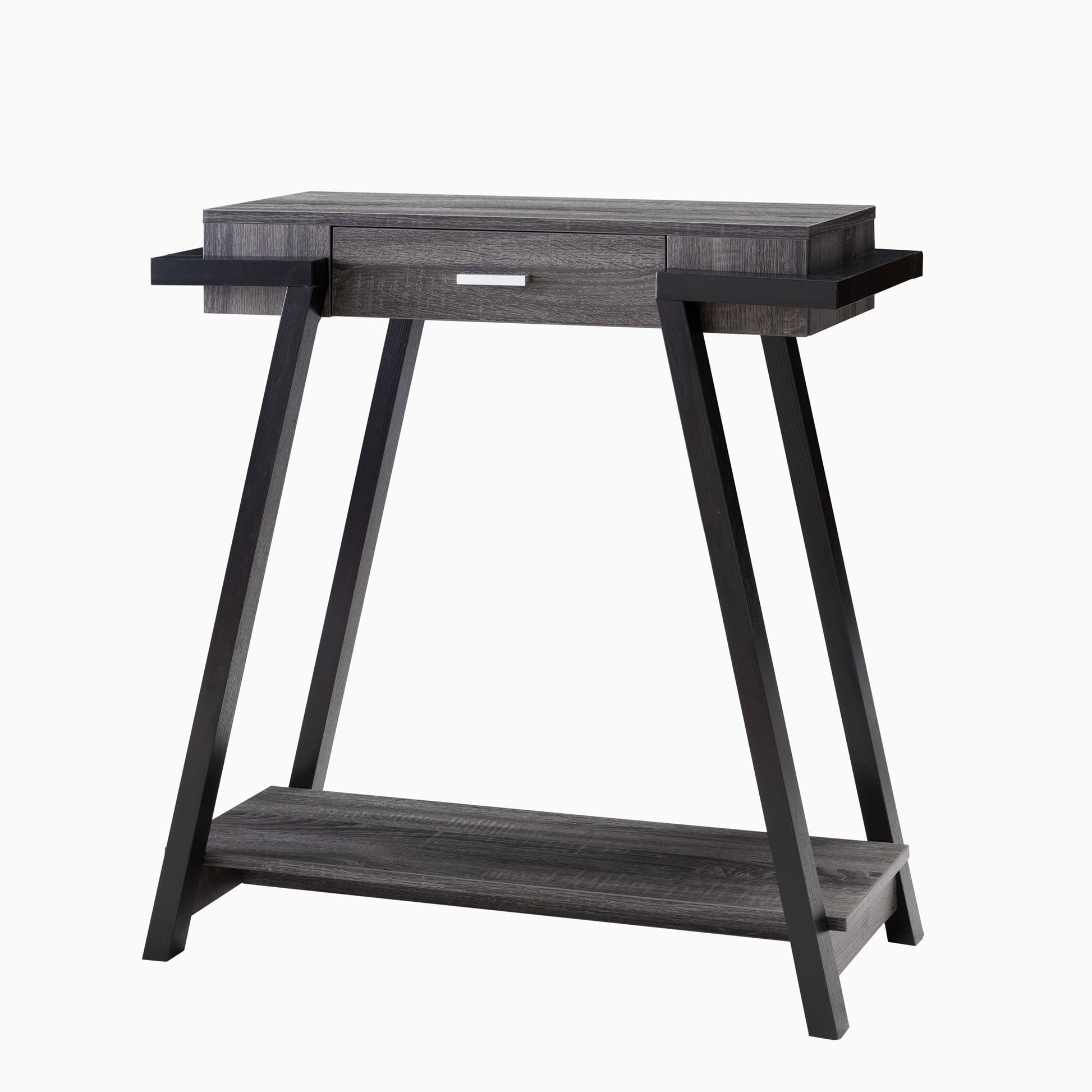 Modern Hallway Display Table With Drawer & Bottom Shelve In Distressed Grey & Black Grey Particle Board