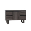 Media Center Cabinet, Tv Stand With 4 Storage Drawers And Center Shelving Distressed Grey & Black Grey 40 49 Inches Particle Board