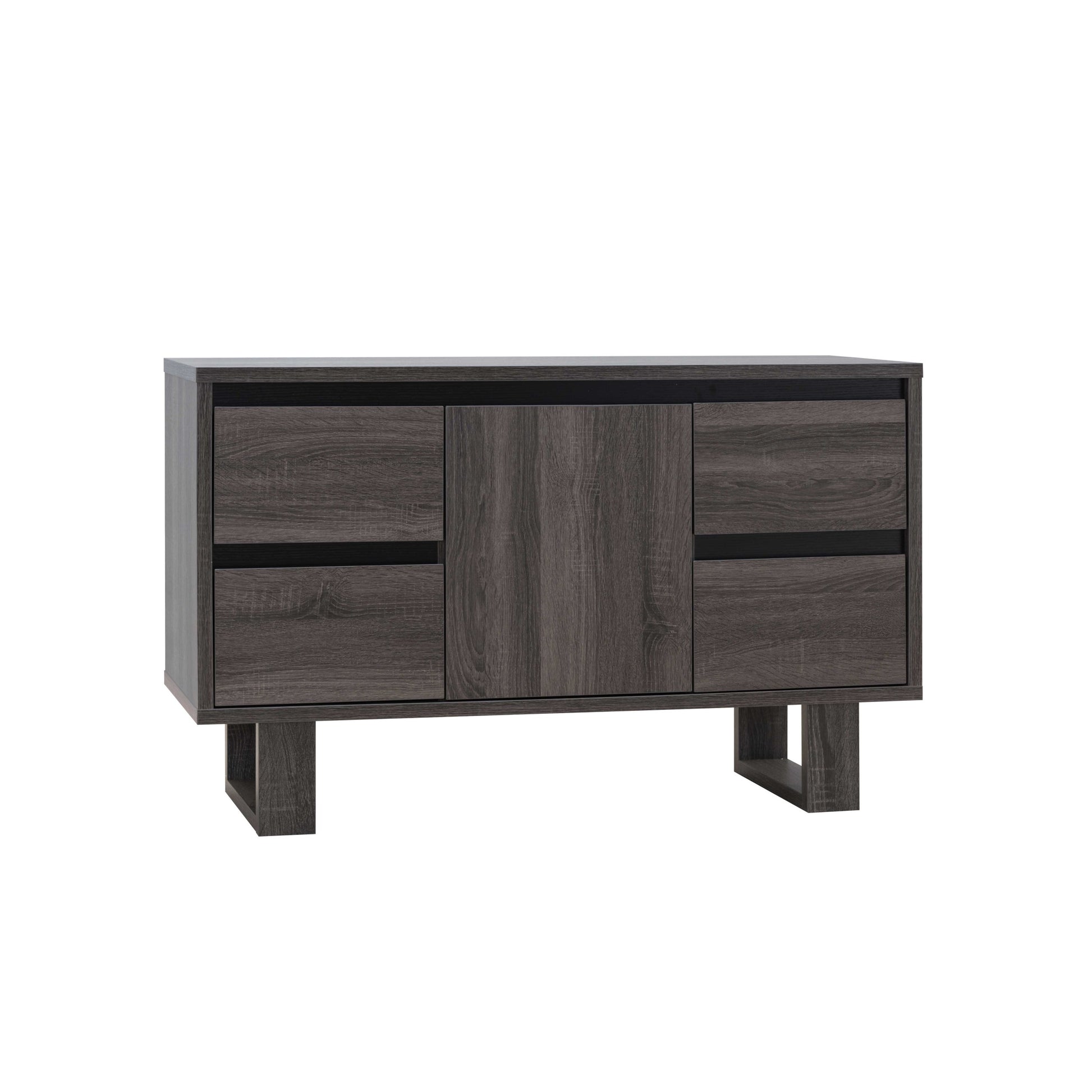 Media Center Cabinet, Tv Stand With 4 Storage Drawers And Center Shelving Distressed Grey & Black Grey 40 49 Inches Particle Board
